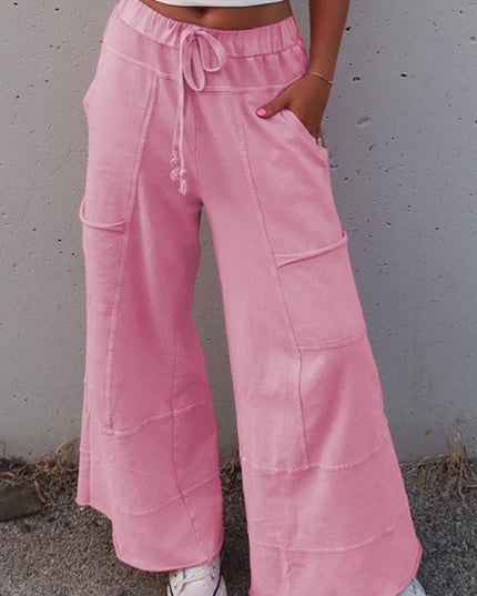 Black Mineral Wash Exposed Seam Wide Leg Cargo Pants - Sleekdenim.com