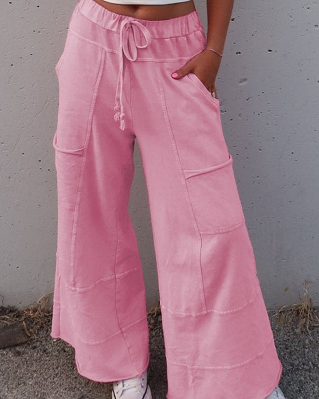 Black Mineral Wash Exposed Seam Wide Leg Cargo Pants - Sleekdenim.com