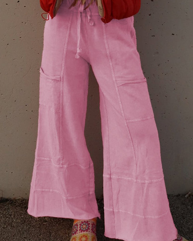 Black Mineral Wash Exposed Seam Wide Leg Cargo Pants - Sleekdenim.com