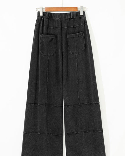 Black Mineral Wash Exposed Seam Wide Leg Cargo Pants - Sleekdenim.com