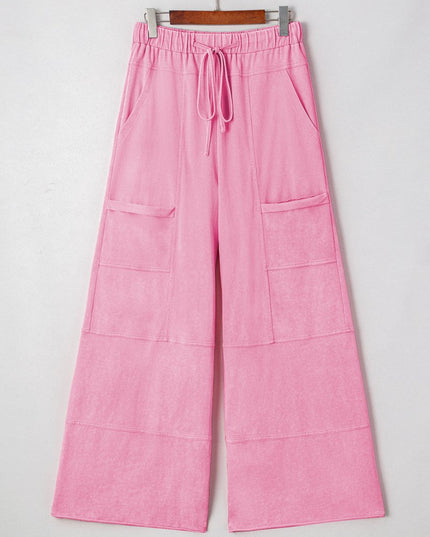 Black Mineral Wash Exposed Seam Wide Leg Cargo Pants - Sleekdenim.com