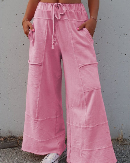 Black Mineral Wash Exposed Seam Wide Leg Cargo Pants - Sleekdenim.com
