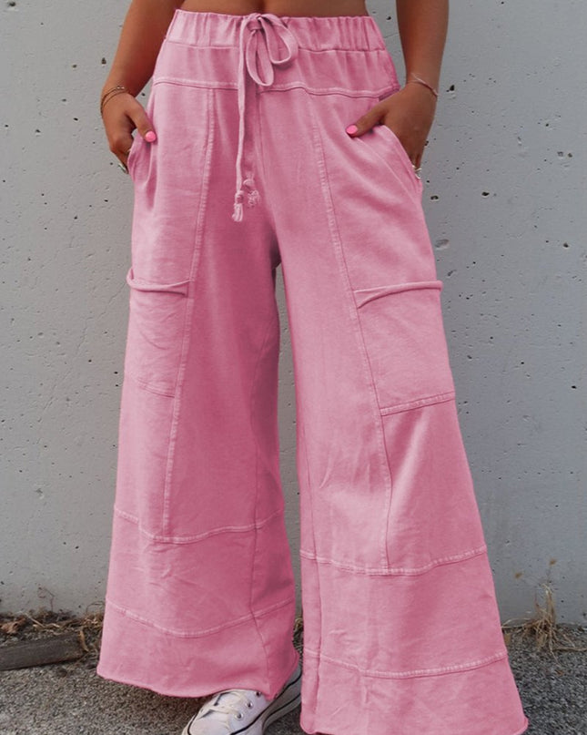 Black Mineral Wash Exposed Seam Wide Leg Cargo Pants - Sleekdenim.com