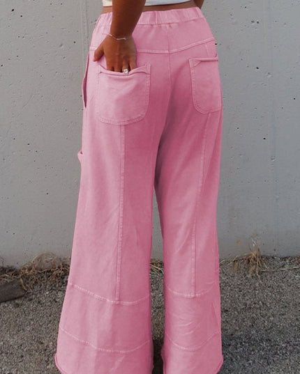 Black Mineral Wash Exposed Seam Wide Leg Cargo Pants - Sleekdenim.com