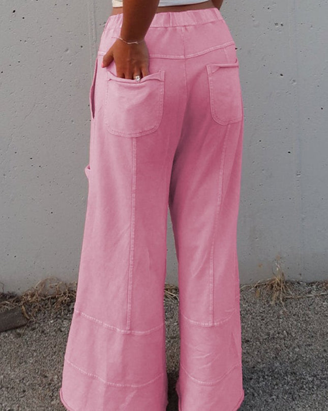 Black Mineral Wash Exposed Seam Wide Leg Cargo Pants - Sleekdenim.com