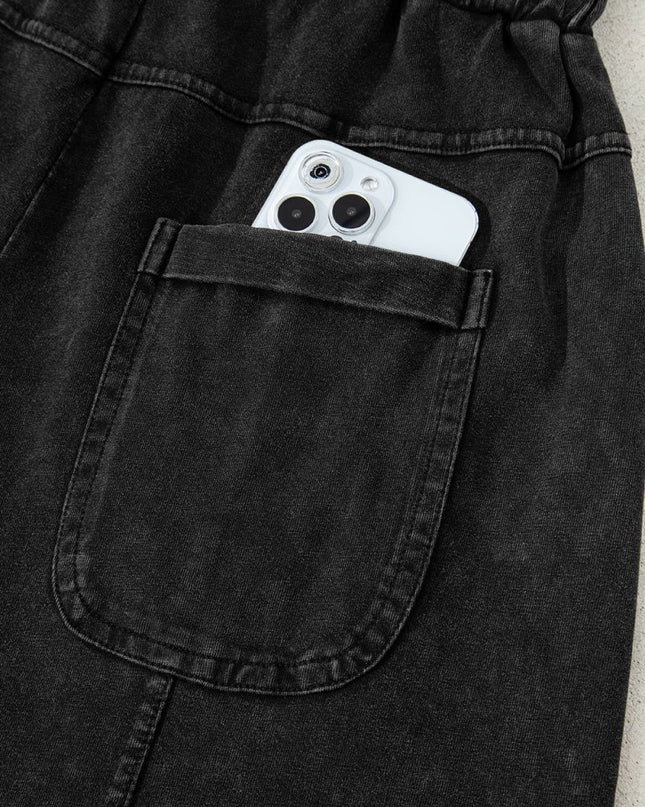 Black Mineral Wash Exposed Seam Wide Leg Cargo Pants - Sleekdenim.com