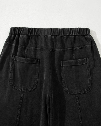 Black Mineral Wash Exposed Seam Wide Leg Cargo Pants - Sleekdenim.com