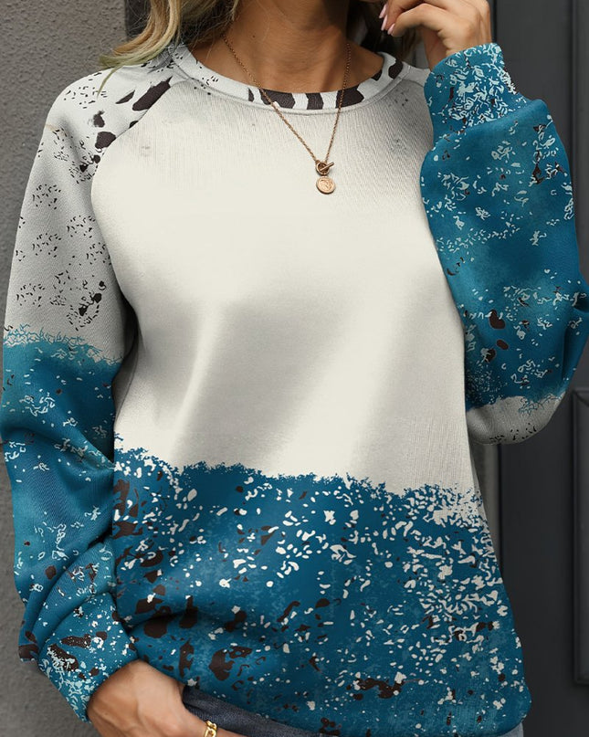 Blue Tie Dye Cow Color Block Pullover Sweatshirt - Sleekdenim.com