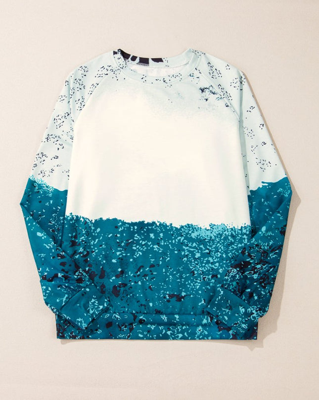 Blue Tie Dye Cow Color Block Pullover Sweatshirt - Sleekdenim.com