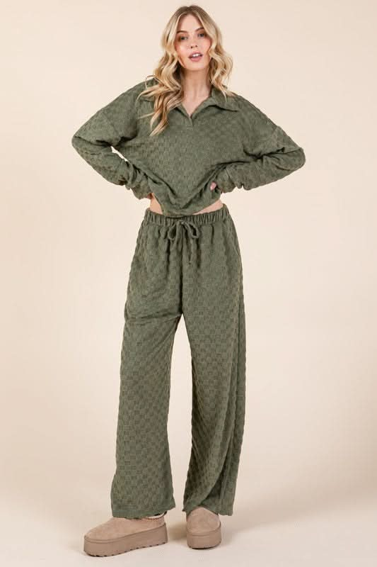 BOMBOM Tied Checkered Wide Leg Pants - Sleekdenim.com