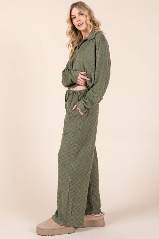 BOMBOM Tied Checkered Wide Leg Pants - Sleekdenim.com