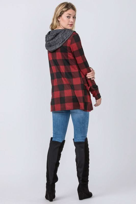 Buffalo Plaid Hooded Cardigan - Sleekdenim.com