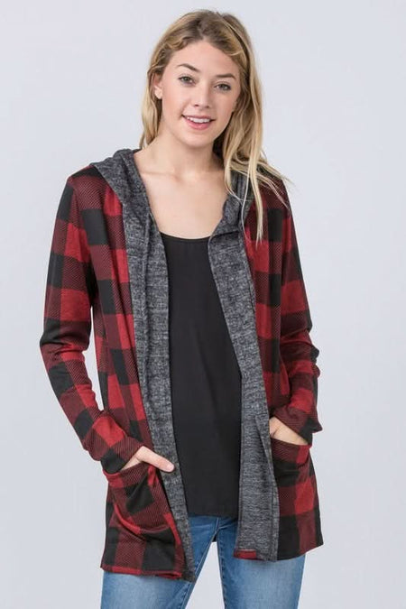 Buffalo Plaid Hooded Cardigan - Sleekdenim.com