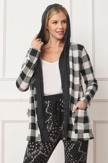 Buffalo Plaid Hooded Cardigan - Sleekdenim.com