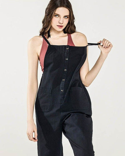 Button Down Sleeveless Overall Jumpsuit - Sleekdenim.com