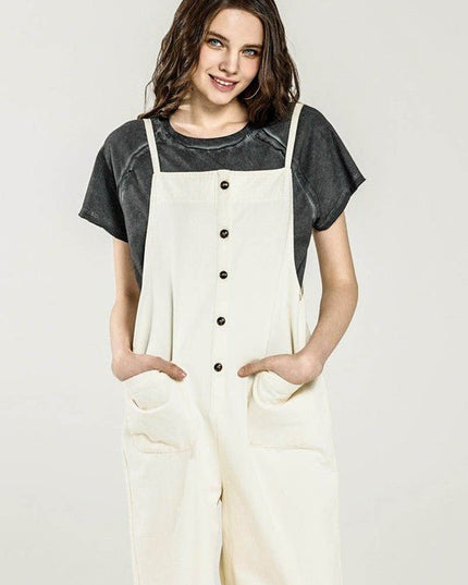 Button Down Sleeveless Overall Jumpsuit - Sleekdenim.com