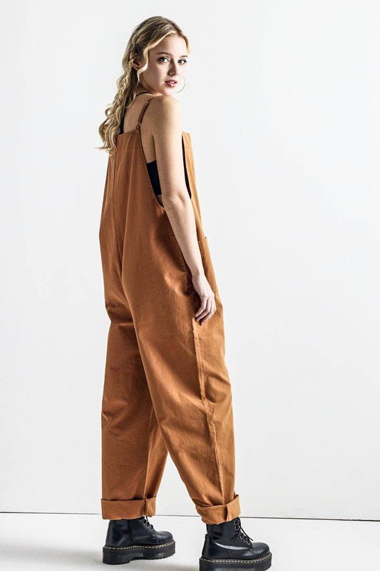 Button Down Sleeveless Overall Jumpsuit - Sleekdenim.com