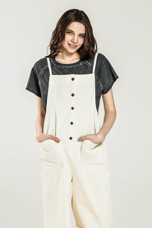 Button Down Sleeveless Overall Jumpsuit - Sleekdenim.com
