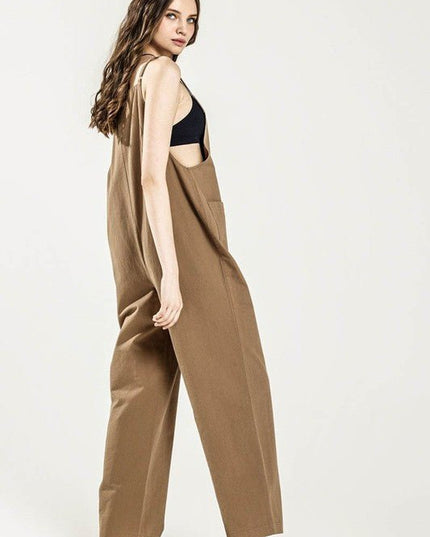 Button Down Sleeveless Overall Jumpsuit - Sleekdenim.com