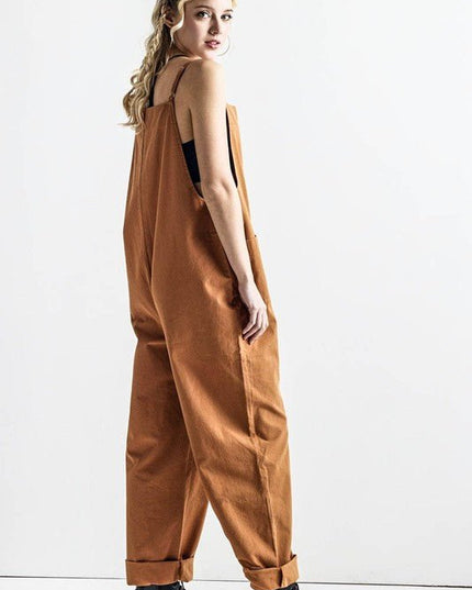 Button Down Sleeveless Overall Jumpsuit - Sleekdenim.com