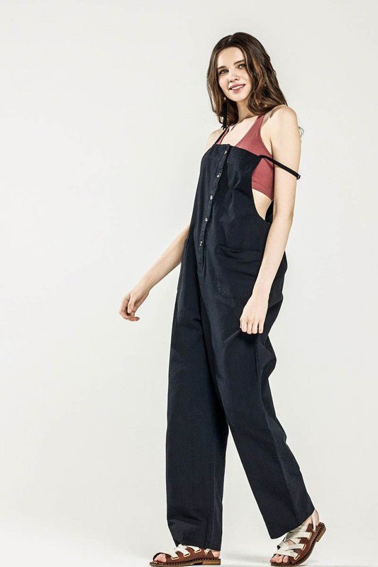 Button Down Sleeveless Overall Jumpsuit - Sleekdenim.com