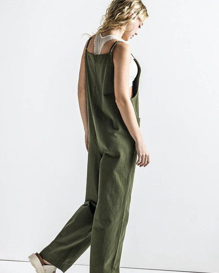 Button Down Sleeveless Overall Jumpsuit - Sleekdenim.com