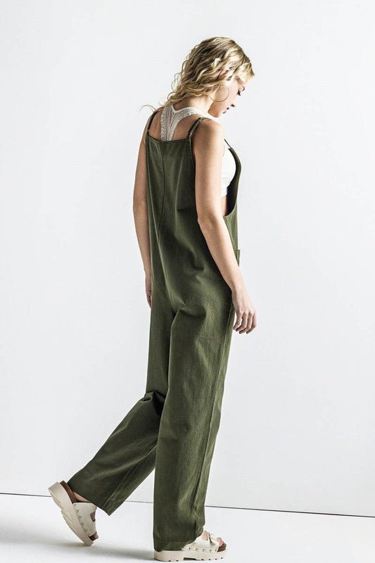 Button Down Sleeveless Overall Jumpsuit - Sleekdenim.com