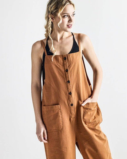 Button Down Sleeveless Overall Jumpsuit - Sleekdenim.com