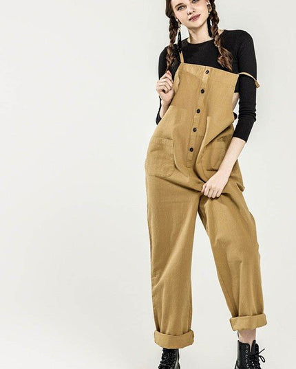 Button Down Sleeveless Overall Jumpsuit - Sleekdenim.com