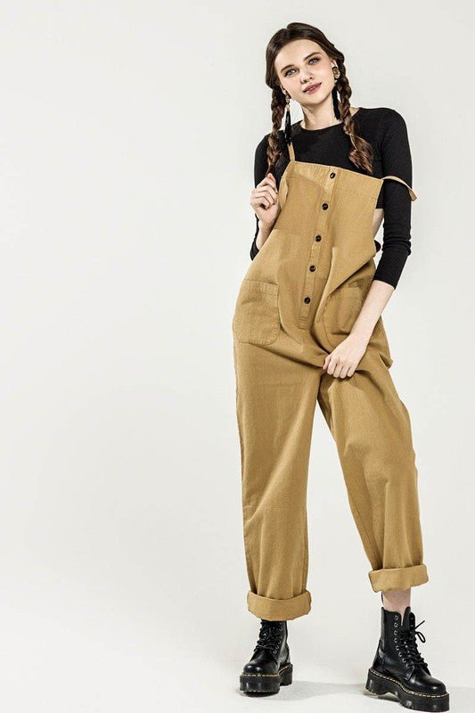 Button Down Sleeveless Overall Jumpsuit - Sleekdenim.com