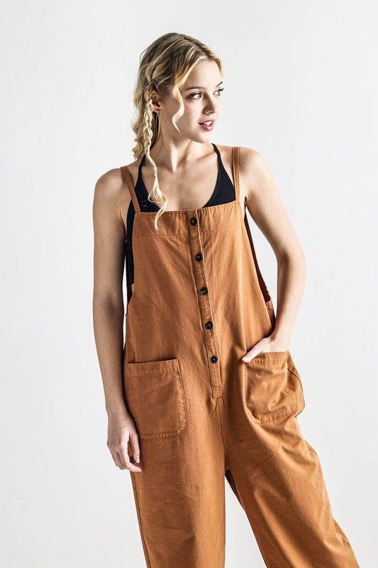 Button Down Sleeveless Overall Jumpsuit - Sleekdenim.com