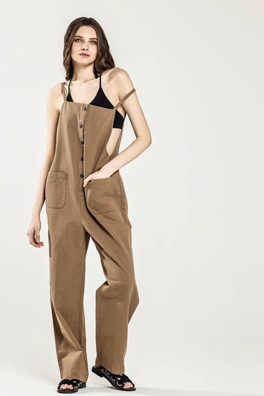 Button Down Sleeveless Overall Jumpsuit - Sleekdenim.com