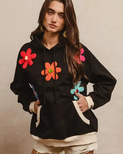 BiBi Patched Hoodie Top - Sleekdenim.com