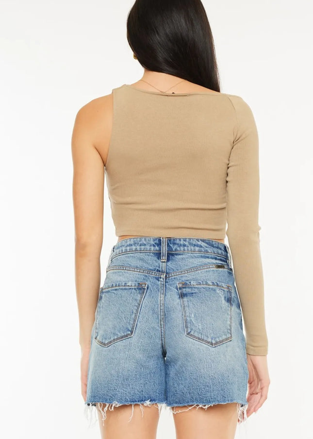Kancan Full Size Raw Hem High Waist Denim Shorts - Sleekdenim.com
