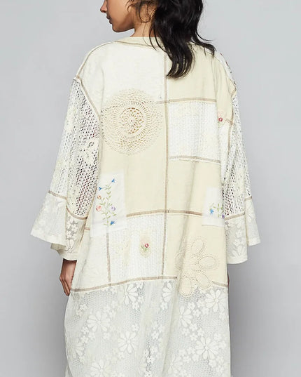 POL Double Gauze and Lace Mix Cardigan with Embroidered Detail - Sleekdenim.com