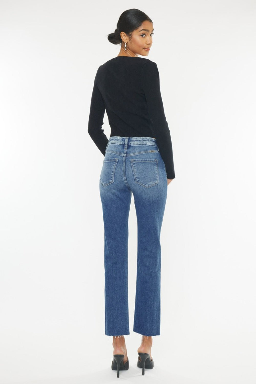 Kancan High Rise Wide Waistband Slim Straight Jeans | Sleekdenim.com