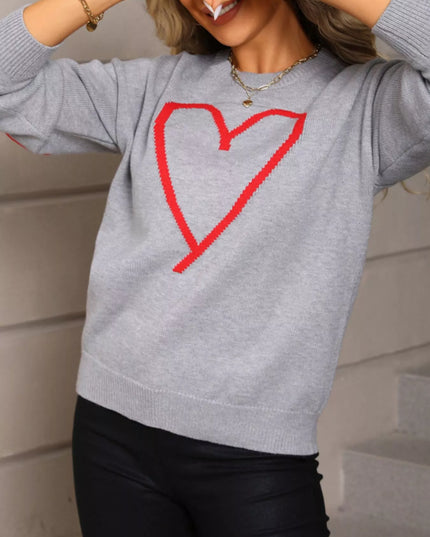 Valentine's Day Heart Graphic Dropped Shoulder Sweater - Sleekdenim.com