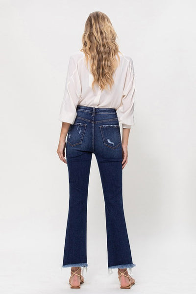 High Rise Distressed Hem Kick Flare Jeans | Sleekdenim.com