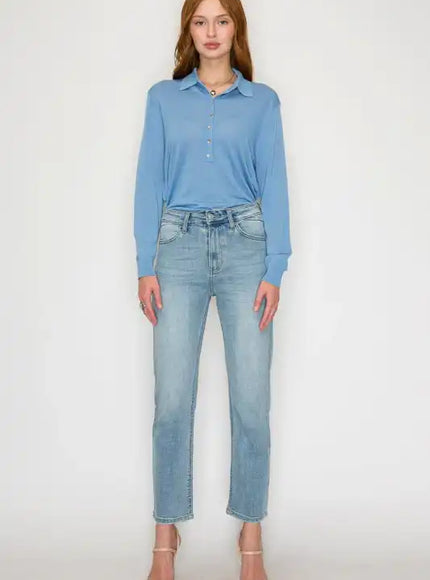 AT1747STL - HIGH RISE SLIM STRAIGHT JEANS - Sleekdenim.com