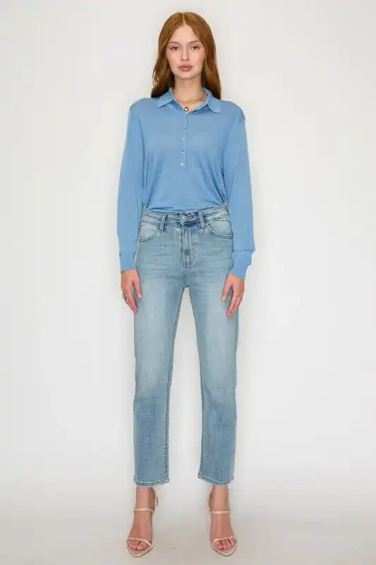 AT1747STL - HIGH RISE SLIM STRAIGHT JEANS - Sleekdenim.com