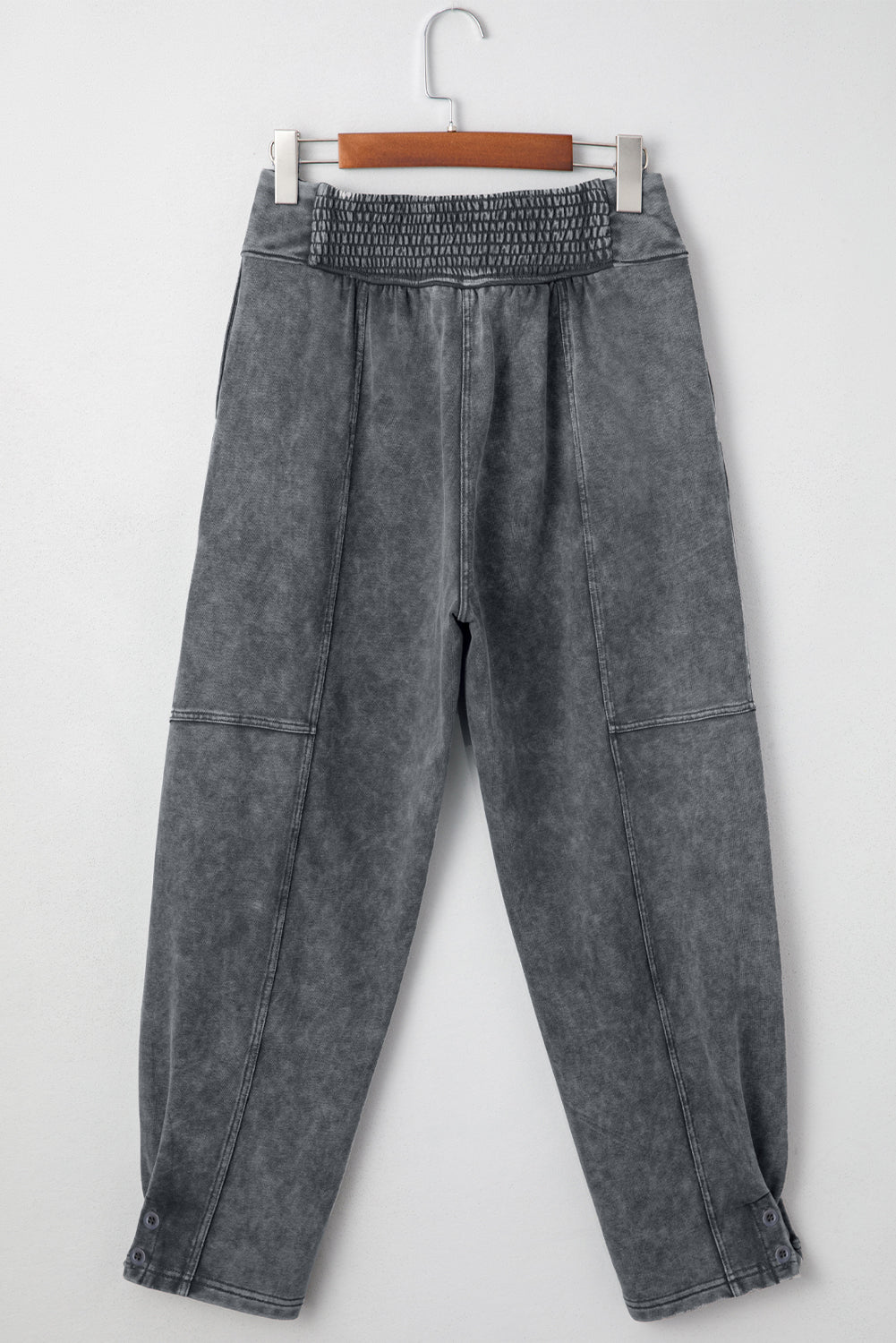 Medium Grey Mineral Wash Jogger Style High Waist Pants - Sleekdenim.com