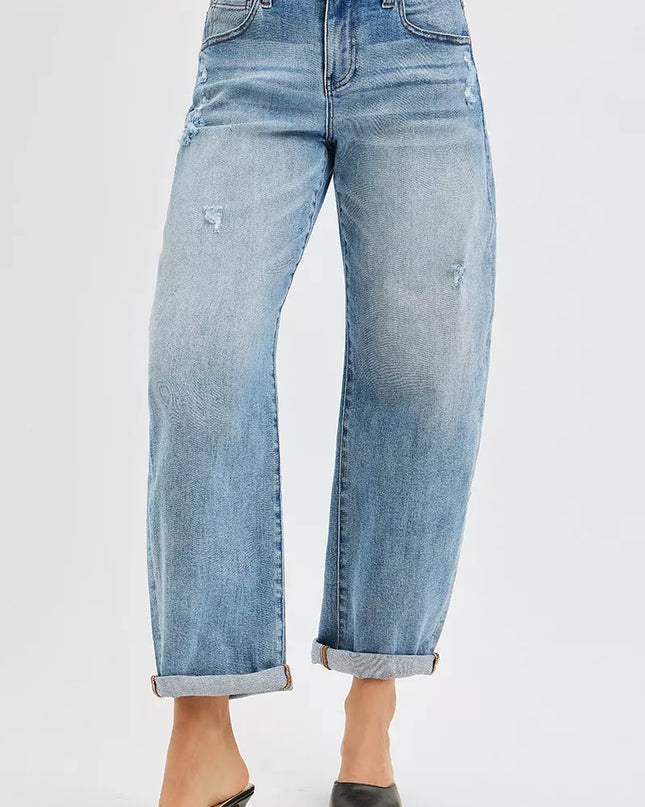 RISEN Full Size Slouchy Ankle Length Barrel Jeans with Cuffs Plus Size - Sleekdenim.com