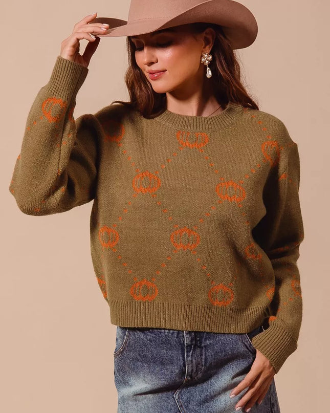 SO ME Pumpkin Rhombus Halloween Thanksgiving Sweater - Sleekdenim.com