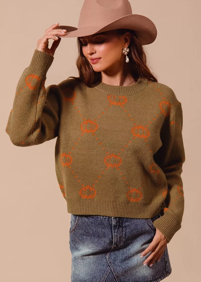 SO ME Pumpkin Rhombus Halloween Thanksgiving Sweater - Sleekdenim.com