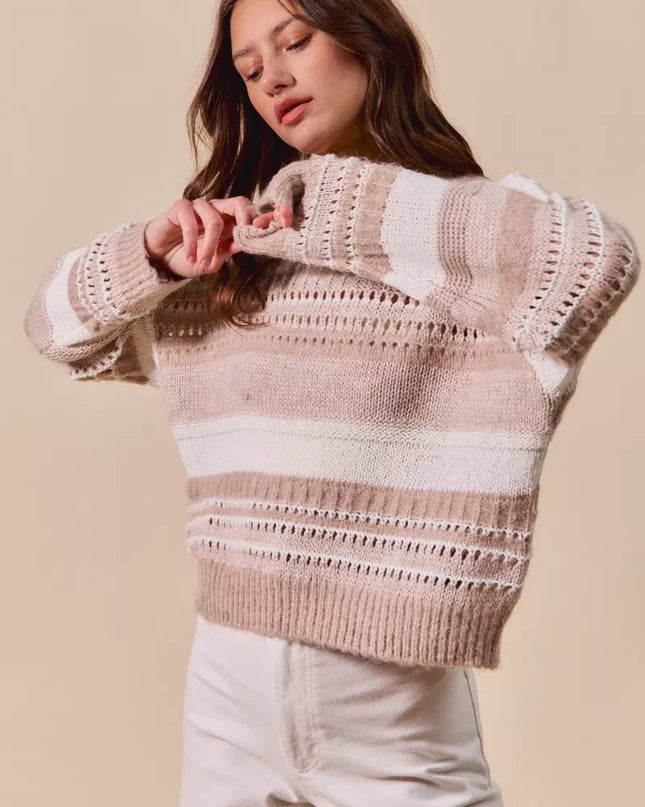 SO ME Variegated Stripe Textured Loose Fit Sweater - Sleekdenim.com