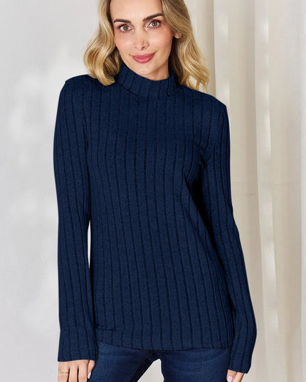 Basic Bae Full Size Ribbed Mock Neck Long Sleeve T-Shirt - Trendsi