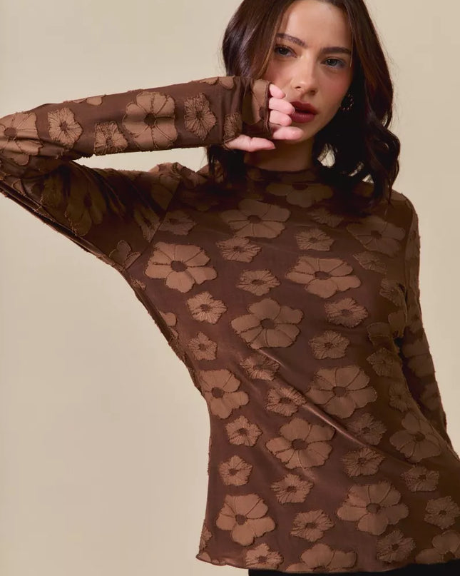 SO ME Stretched Jacquard Casual Tops with Thumb Opening - Sleekdenim.com