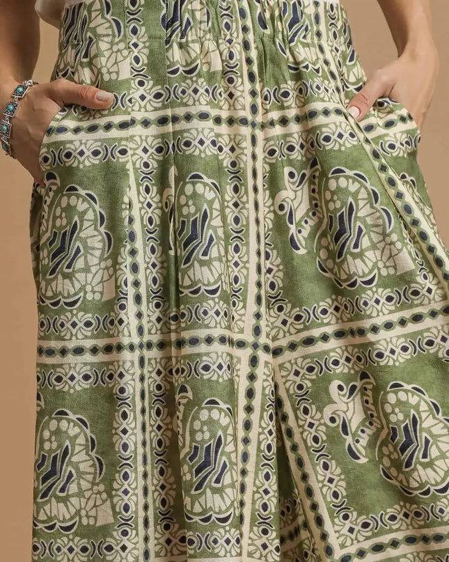 Umgee Bohemian Print Pants with Pockets - Sleekdenim.com