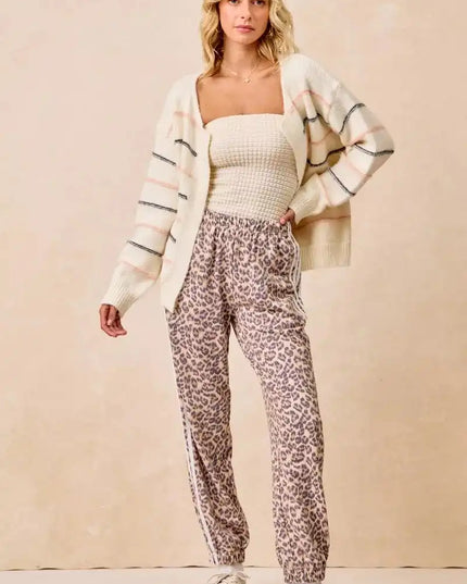 BiBi Side Lines Leopard Track Pants - Sleekdenim.com