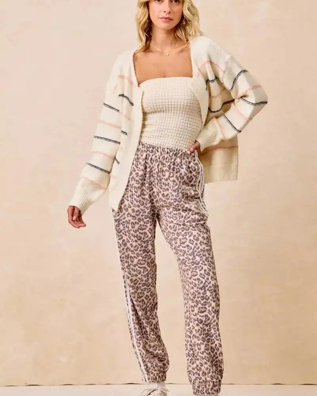 BiBi Side Lines Leopard Track Pants - Sleekdenim.com